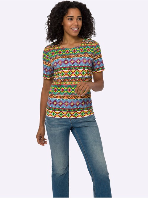 T-shirt à manches courtes avec motif ethnique coloré - Taille standard - Moda Vilona - Kiabi T-shirt à manches courtes avec motif ethnique coloré - Taille standard - Moda Vilona - Kiabi