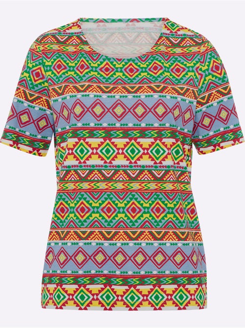 T-shirt à manches courtes avec motif ethnique coloré - Taille standard - Moda Vilona - Kiabi T-shirt à manches courtes avec motif ethnique coloré - Taille standard - Moda Vilona - Kiabi
