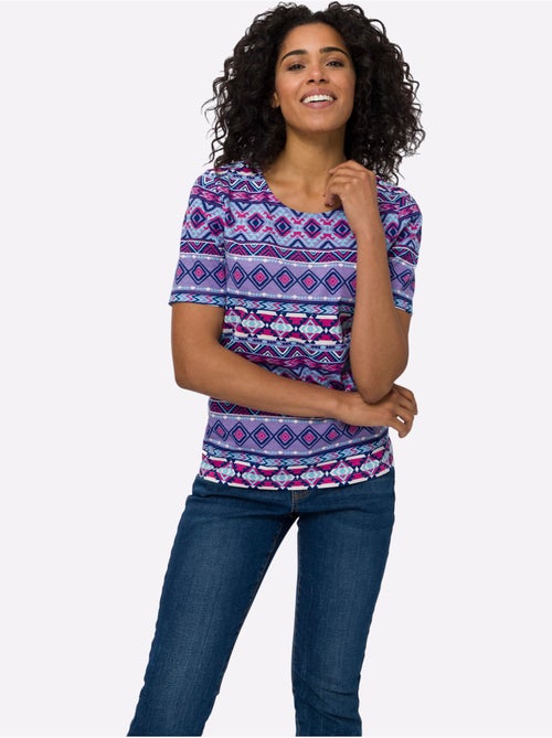 T-shirt à manches courtes avec motif ethnique coloré en maille douce - Taille standard - Moda Vilona - Kiabi T-shirt à manches courtes avec motif ethnique coloré en maille douce - Taille standard - Moda Vilona - Kiabi