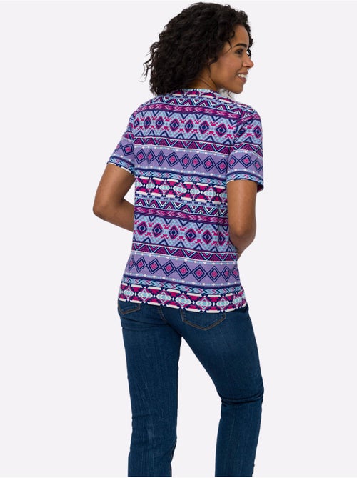 T-shirt à manches courtes avec motif ethnique coloré en maille douce - Taille standard - Moda Vilona - Kiabi T-shirt à manches courtes avec motif ethnique coloré en maille douce - Taille standard - Moda Vilona - Kiabi