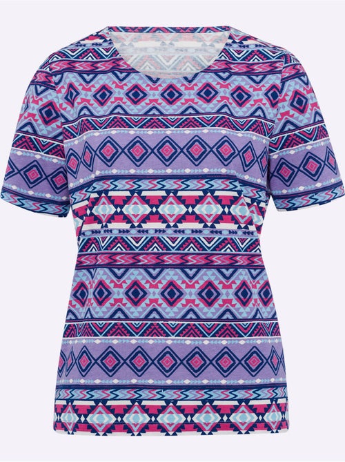 T-shirt à manches courtes avec motif ethnique coloré en maille douce - Taille standard - Moda Vilona - Kiabi T-shirt à manches courtes avec motif ethnique coloré en maille douce - Taille standard - Moda Vilona - Kiabi
