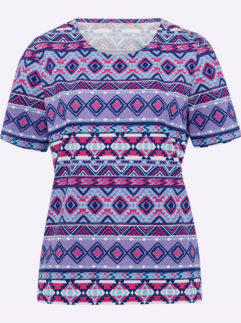 T-shirt à manches courtes avec motif ethnique coloré en maille douce - Taille standard - Moda Vilona Vert d'eau - Kiabi