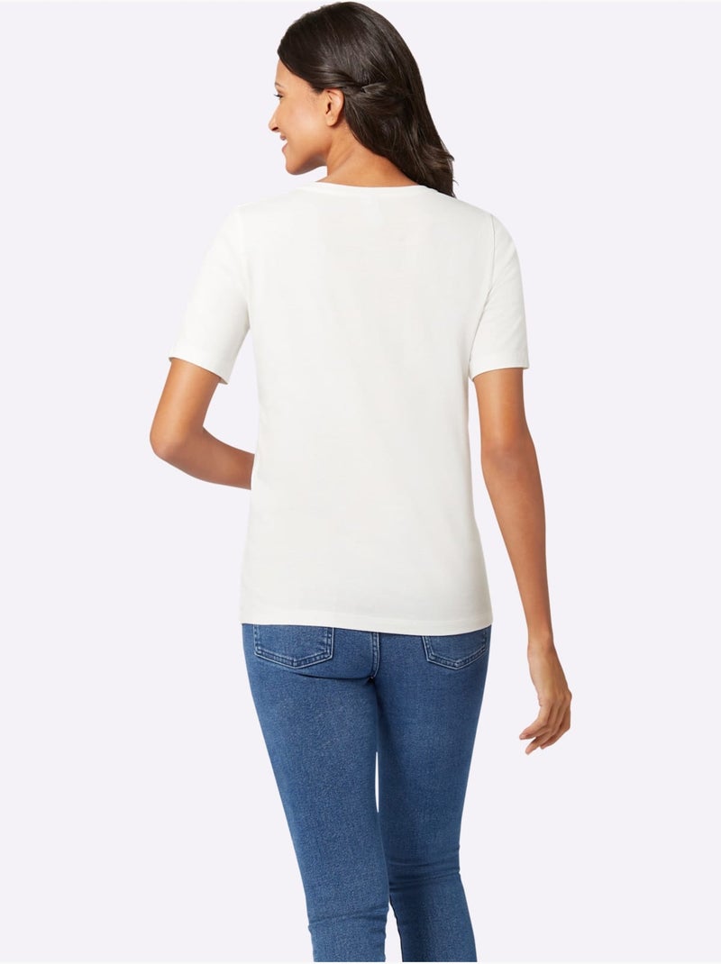T-shirt à manches courtes avec motif floral et feuilles - Taille standard - Moda Vilona Ecru - Kiabi