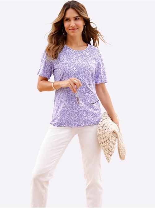 T-shirt à manches courtes avec motif floral et finitions ondulées - Taille standard - Moda Vilona - Kiabi