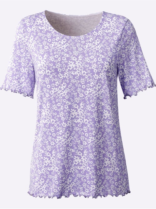 T-shirt à manches courtes avec motif floral et finitions ondulées - Taille standard - Moda Vilona - Kiabi