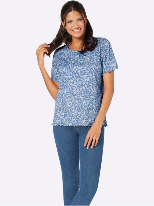T-shirt à manches courtes avec motif floral et finitions ondulées - Taille standard - Moda Vilona - Kiabi T-shirt à manches courtes avec motif floral et finitions ondulées - Taille standard - Moda Vilona - Kiabi