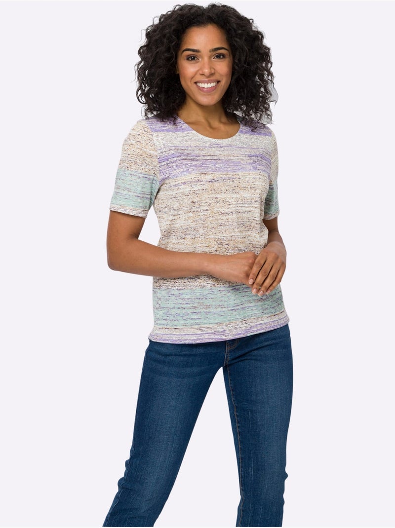 T-shirt à manches courtes avec motif graphique chiné - Taille standard - Moda Vilona Beige/Vert - Kiabi