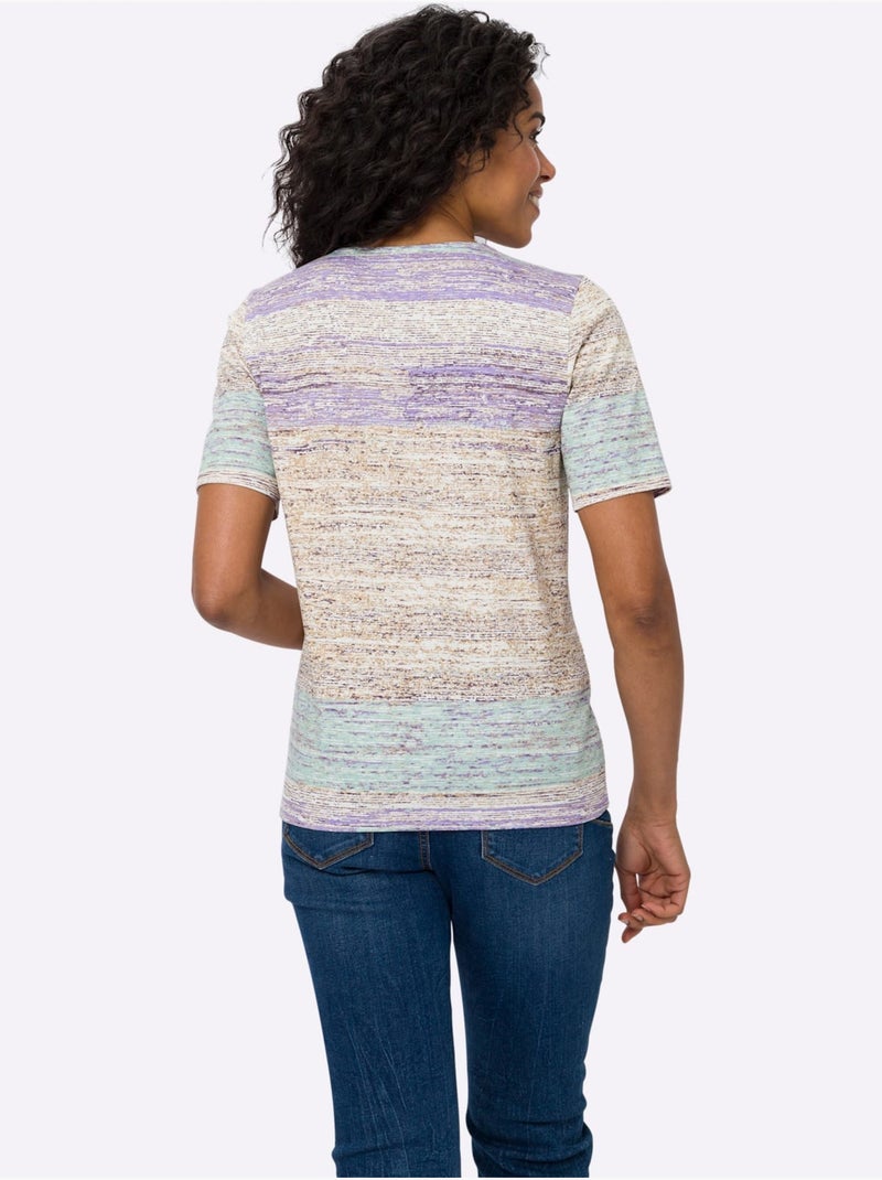 T-shirt à manches courtes avec motif graphique chiné - Taille standard - Moda Vilona Beige/Vert - Kiabi