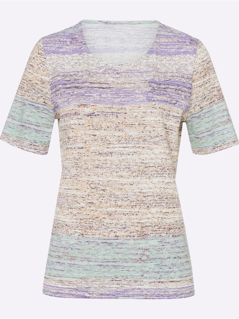 T-shirt à manches courtes avec motif graphique chiné - Taille standard - Moda Vilona Beige/Vert - Kiabi
