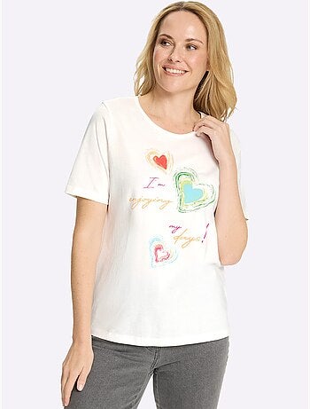 T-shirt à manches courtes avec motif imprimé cœurs et inscriptions - Taille standard - Moda Vilona