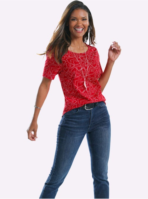 T-shirt à manches courtes avec motif imprimé et col rond - Taille standard - Moda Vilona - Kiabi T-shirt à manches courtes avec motif imprimé et col rond - Taille standard - Moda Vilona - Kiabi