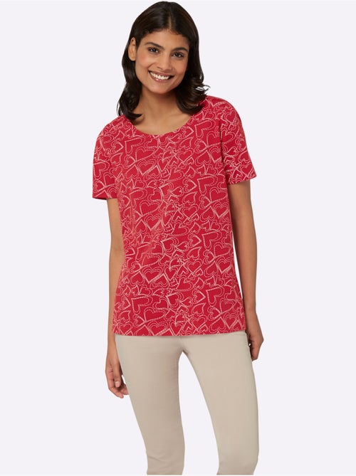 T-shirt à manches courtes avec motif imprimé et col rond - Taille standard - Moda Vilona - Kiabi T-shirt à manches courtes avec motif imprimé et col rond - Taille standard - Moda Vilona - Kiabi