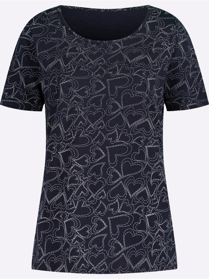 T-shirt à manches courtes avec motif imprimé et encolure ronde - Taille standard - Moda Vilona Bleu marine - Kiabi