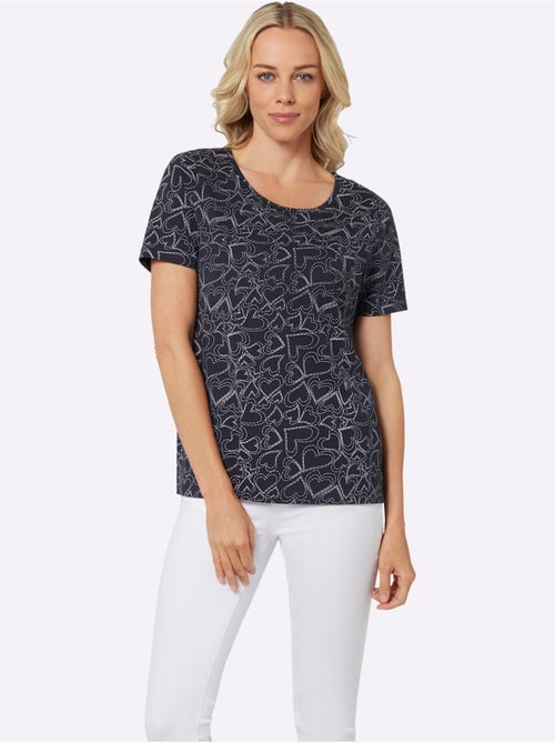 T-shirt à manches courtes avec motif imprimé et encolure ronde - Taille standard - Moda Vilona - Kiabi