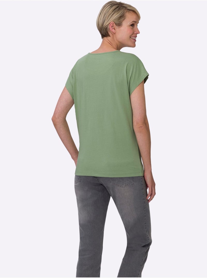 T-shirt à manches courtes avec motif imprimé et encolure ronde - Taille standard - Moda Vilona Vert/Orange - Kiabi