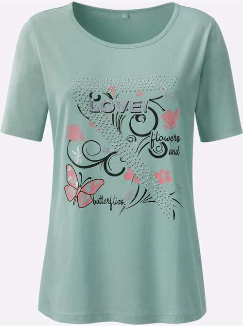 T-shirt à manches courtes avec motifs de papillons brillants - Taille standard - Moda Vilona - Kiabi