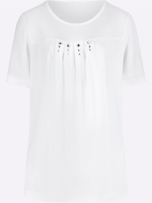 T-shirt à manches courtes avec plis creux et pierres fantaisie - Taille standard - Moda Vilona - Kiabi
