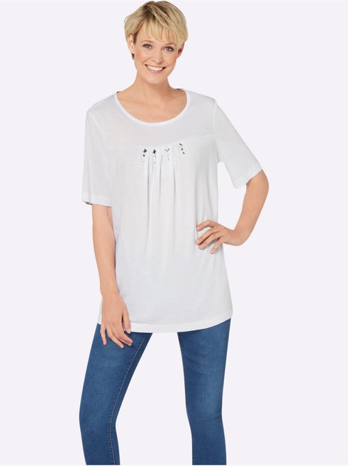 T-shirt à manches courtes avec plis creux et pierres fantaisie - Taille standard - Moda Vilona - Kiabi
