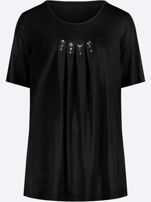 T-shirt à manches courtes avec plis et pierres fantaisie - Taille standard - Moda Vilona - Kiabi