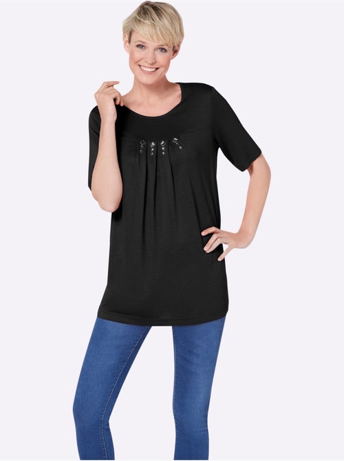 T-shirt à manches courtes avec plis et pierres fantaisie - Taille standard - Moda Vilona - Kiabi