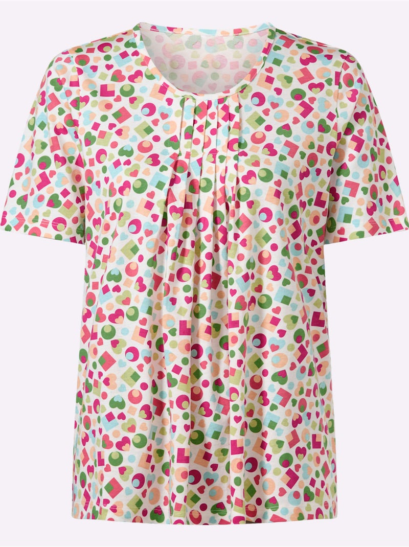 T-shirt à manches courtes avec plis sous l'encolure - Taille standard - Moda Vilona Beige/Vert - Kiabi