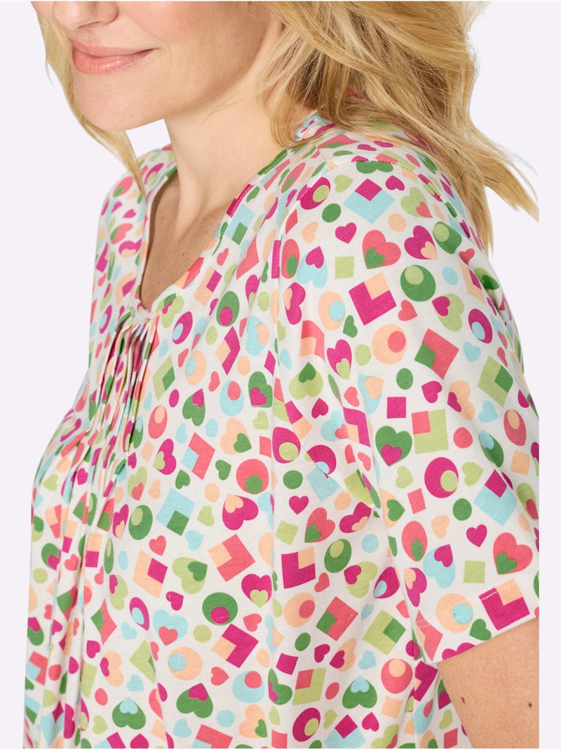 T-shirt à manches courtes avec plis sous l'encolure - Taille standard - Moda Vilona Beige/Vert - Kiabi