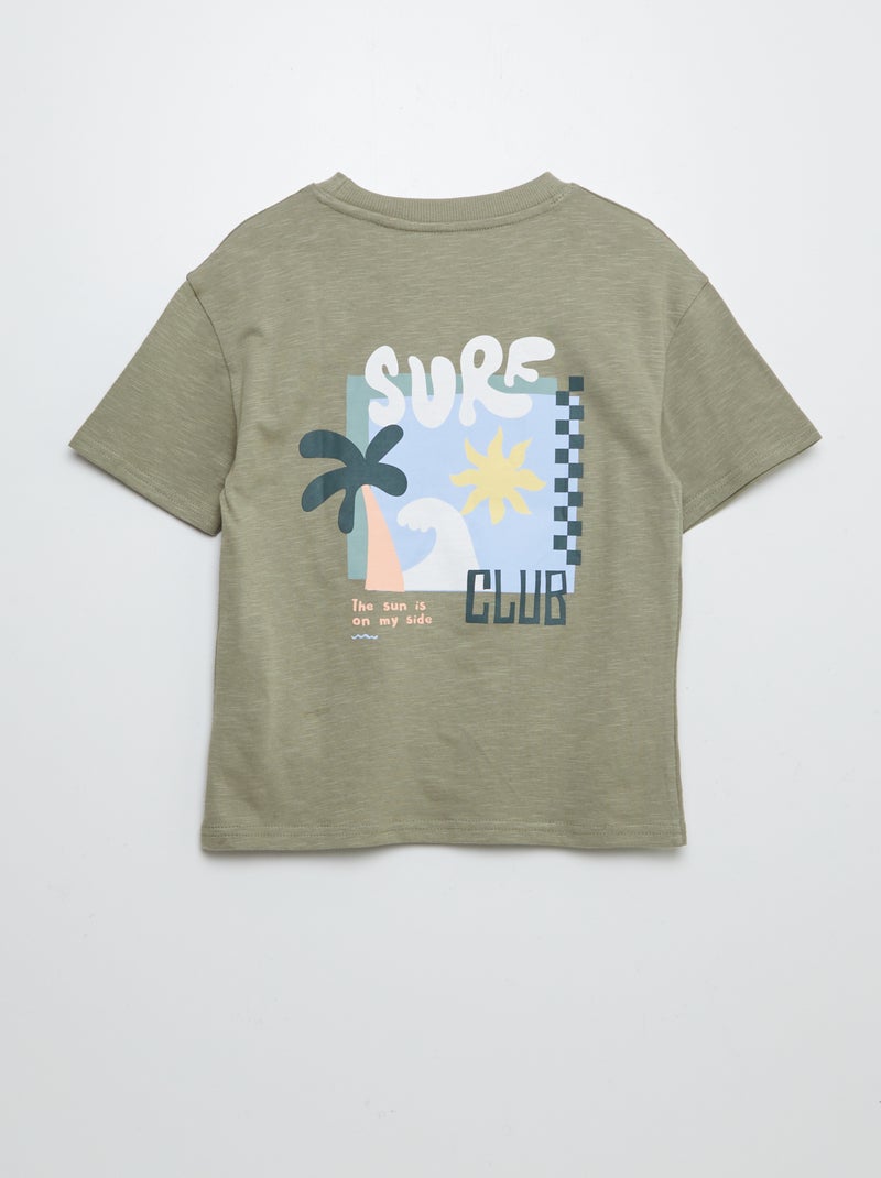 T-shirt à manches courtes avec poche poitrine et imprimés KAKI - Kiabi