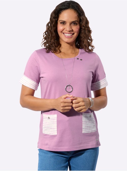 T-shirt à manches courtes avec rayures et poches plaquées - Taille standard - Witt - Kiabi