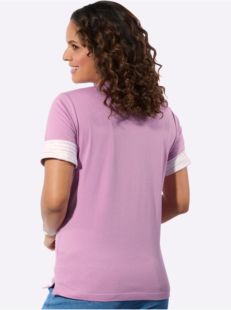 T-shirt à manches courtes avec rayures et poches plaquées - Taille standard - Witt Rose - Kiabi