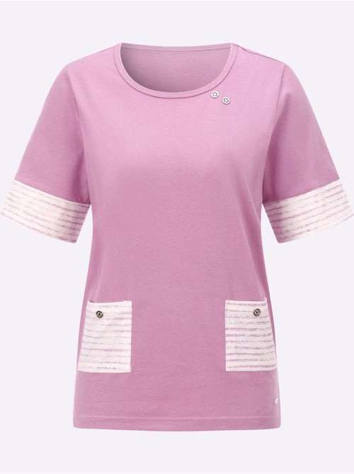T-shirt à manches courtes avec rayures et poches plaquées - Taille standard - Witt - Kiabi