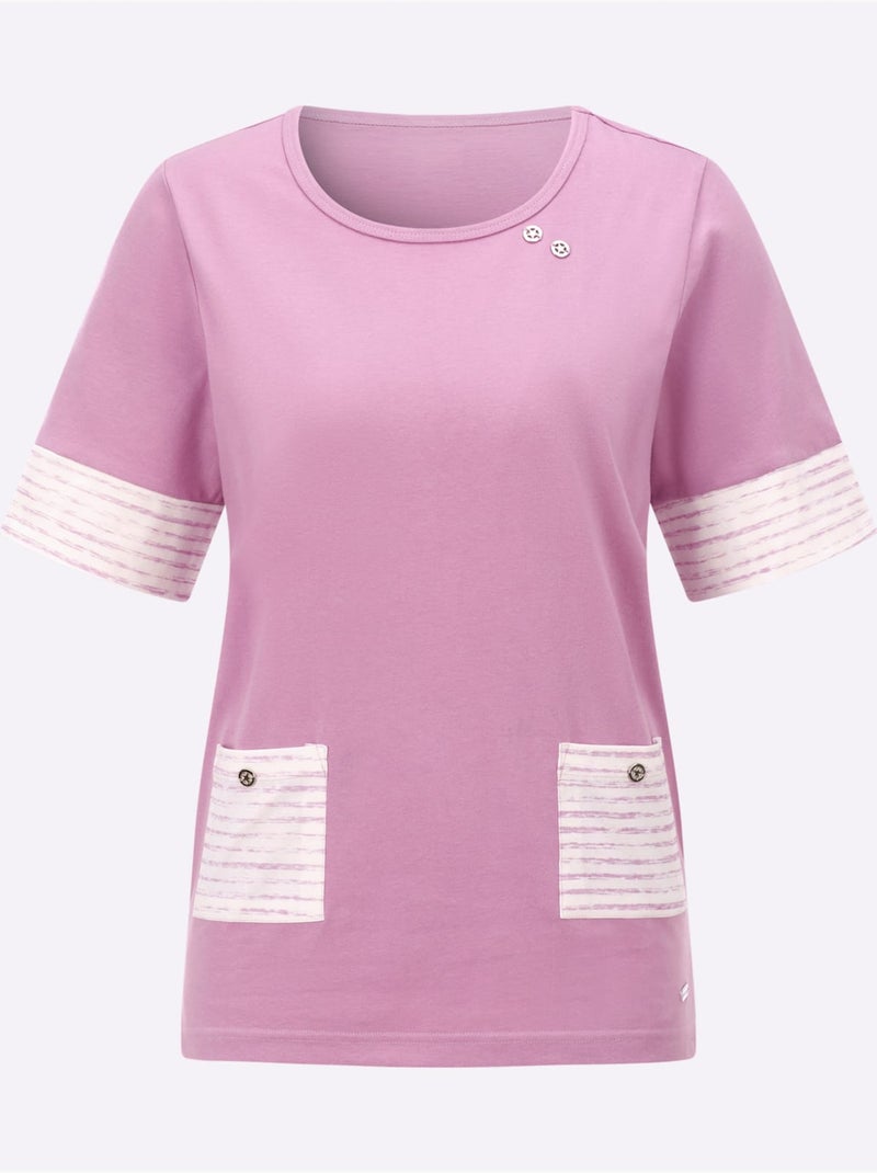 T-shirt à manches courtes avec rayures et poches plaquées - Taille standard - Witt Rose - Kiabi
