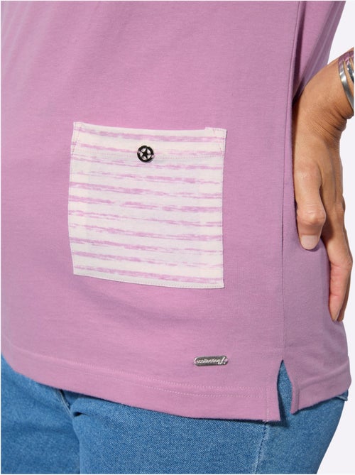 T-shirt à manches courtes avec rayures et poches plaquées - Taille standard - Witt - Kiabi