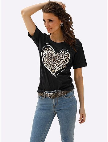 T-shirt à Manches Courtes Avec Revers Fixé - Taille Standard - Moda Vilona