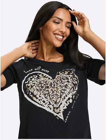 T-shirt à Manches Courtes Avec Revers Fixé - Taille Standard - Moda Vilona