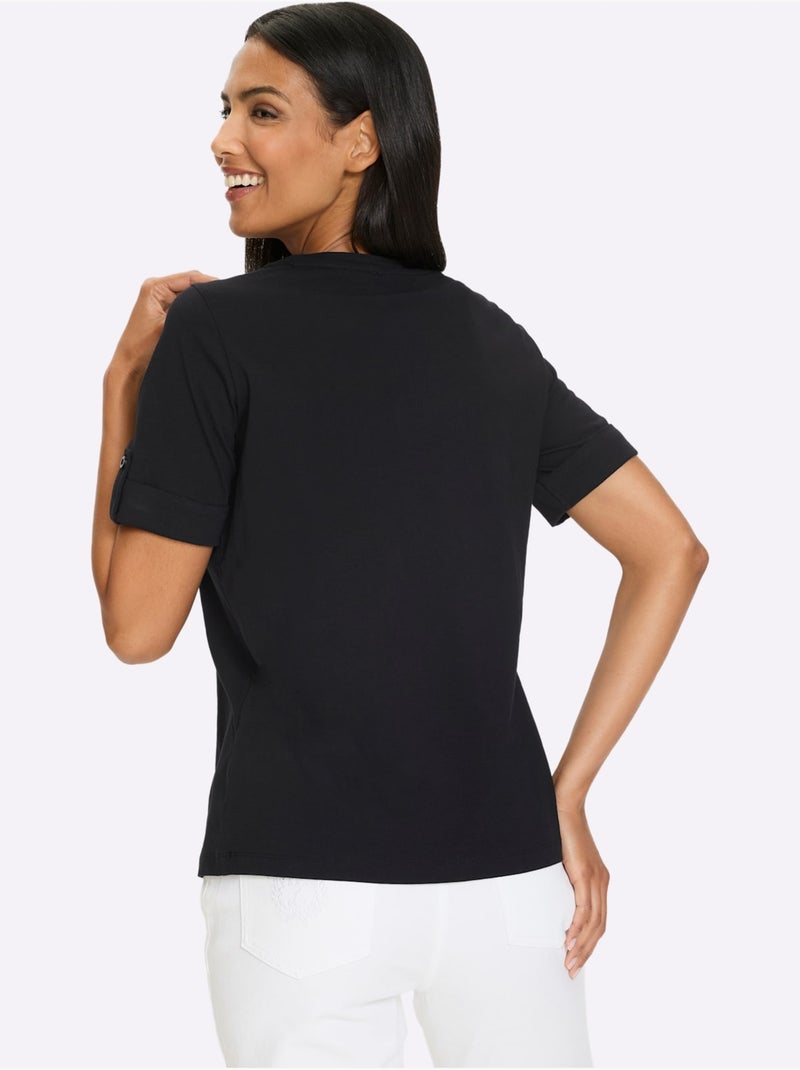 T-shirt à Manches Courtes Avec Revers Fixé - Taille Standard - Moda Vilona Noir Doré - Kiabi