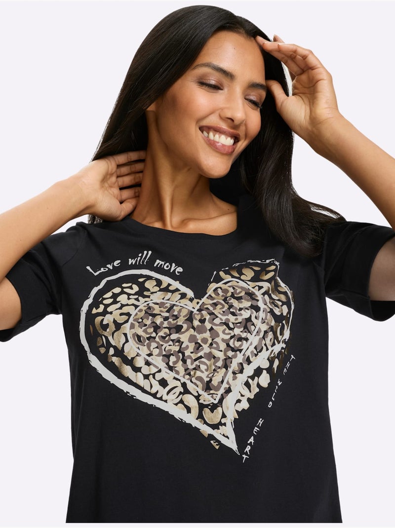 T-shirt à Manches Courtes Avec Revers Fixé - Taille Standard - Moda Vilona Noir Doré - Kiabi