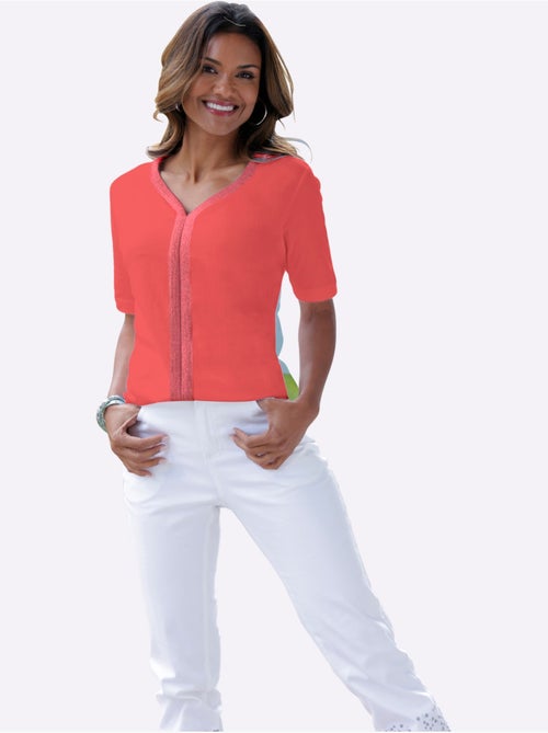 T-shirt à manches courtes avec ruban brillant en V - Taille standard - Moda Vilona - Kiabi T-shirt à manches courtes avec ruban brillant en V - Taille standard - Moda Vilona - Kiabi