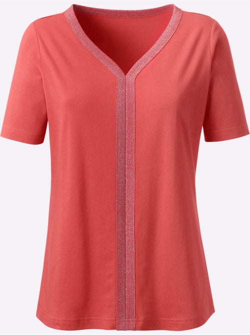 T-shirt à manches courtes avec ruban brillant en V - Taille standard - Moda Vilona - Kiabi T-shirt à manches courtes avec ruban brillant en V - Taille standard - Moda Vilona - Kiabi