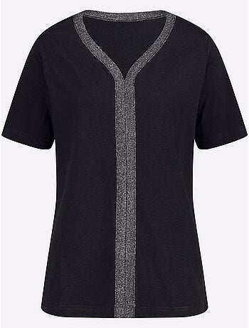 T-shirt à manches courtes avec ruban brillant en V - Taille standard - Moda Vilona