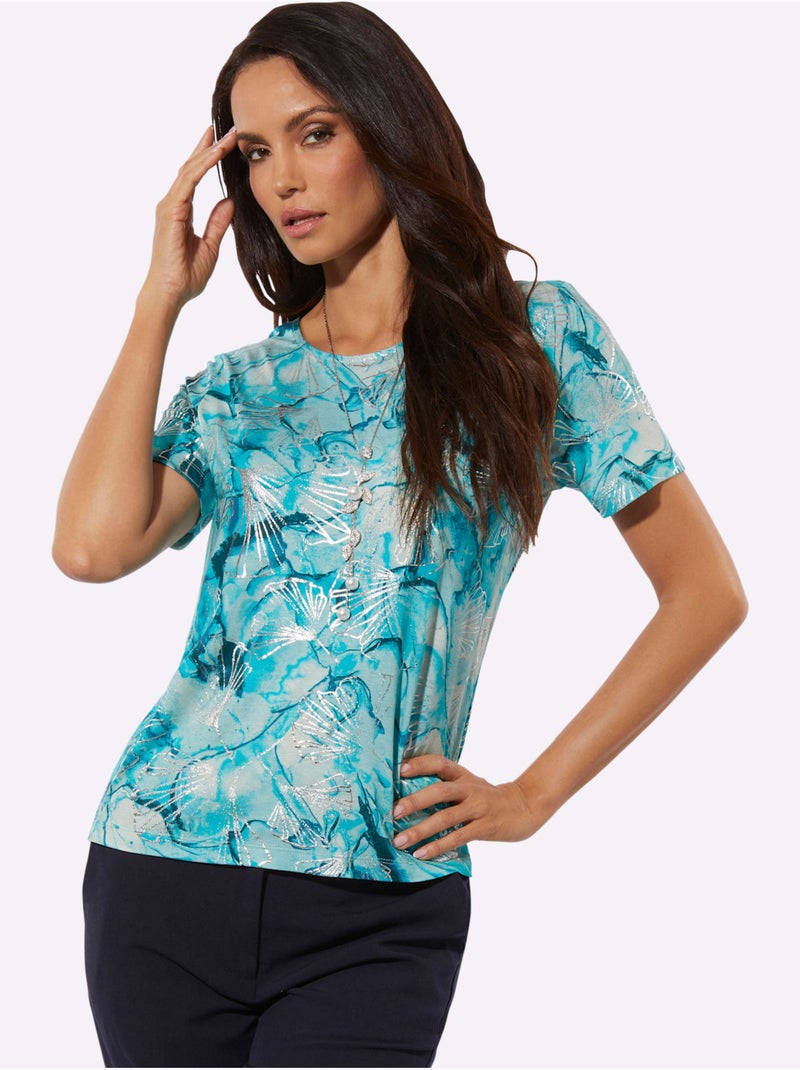 T-shirt à Manches Courtes Avec Viscose (ecovero) - Taille Standard - Helline Bleu - Kiabi