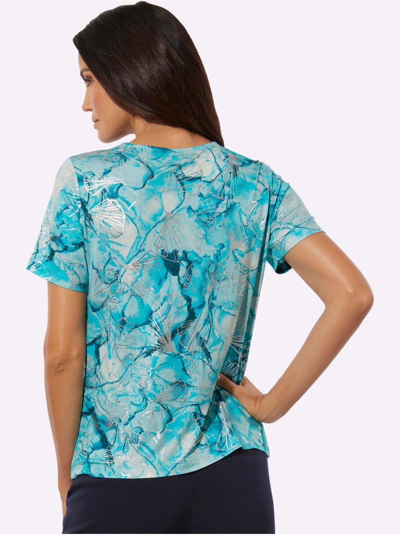T-shirt à Manches Courtes Avec Viscose (ecovero) - Taille Standard - Helline Bleu - Kiabi