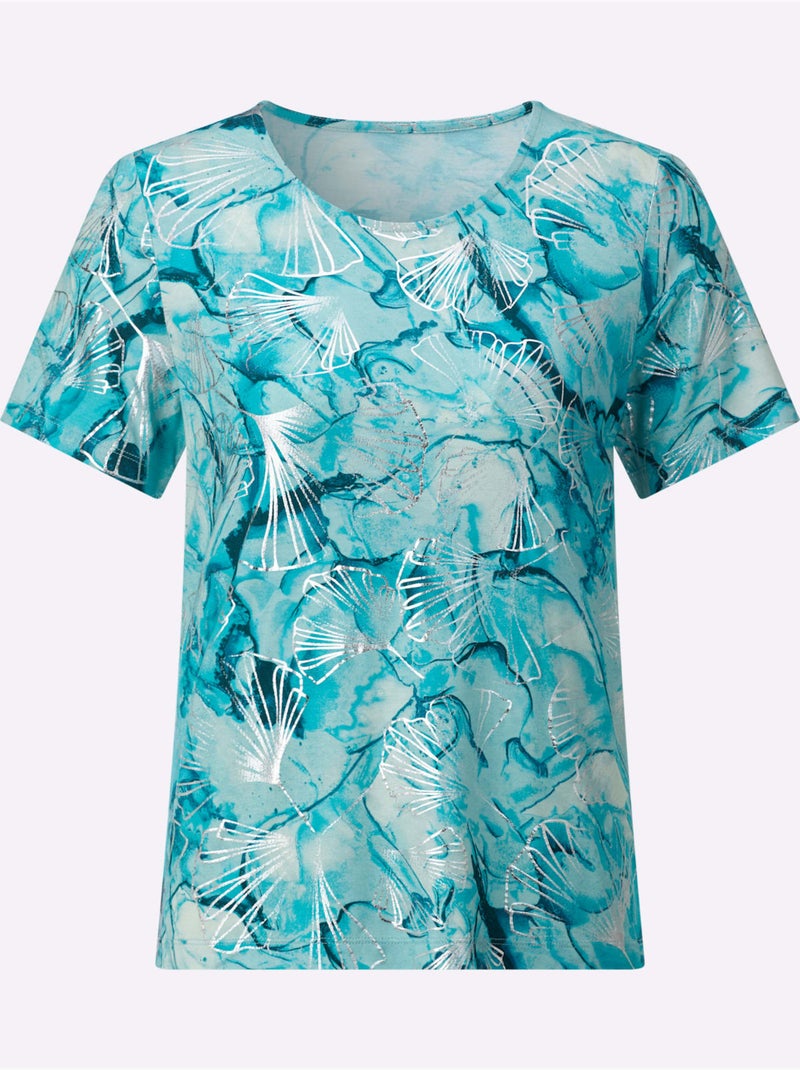 T-shirt à Manches Courtes Avec Viscose (ecovero) - Taille Standard - Helline Bleu - Kiabi