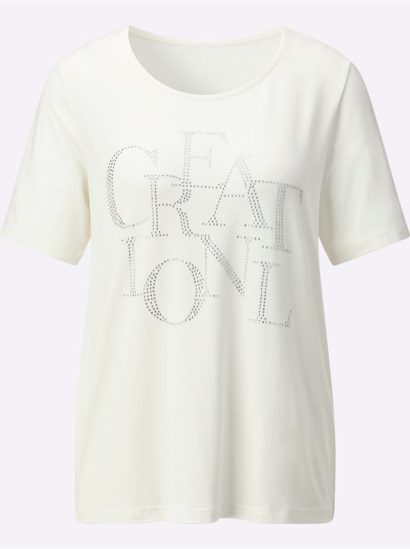 T-shirt à Manches Courtes Avec Viscose (ecovero) - Taille Standard - Helline Ecru - Kiabi