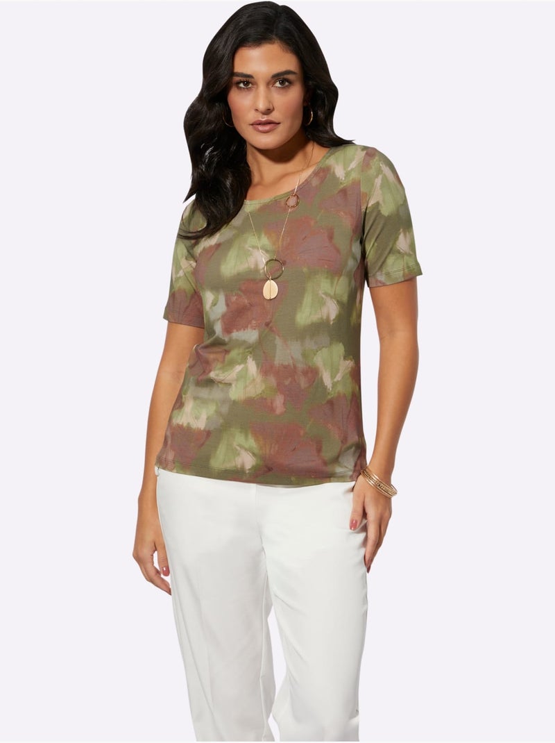T-shirt à Manches Courtes Avec Viscose (ecovero) - Taille Standard - Helline Vert kaki - Kiabi