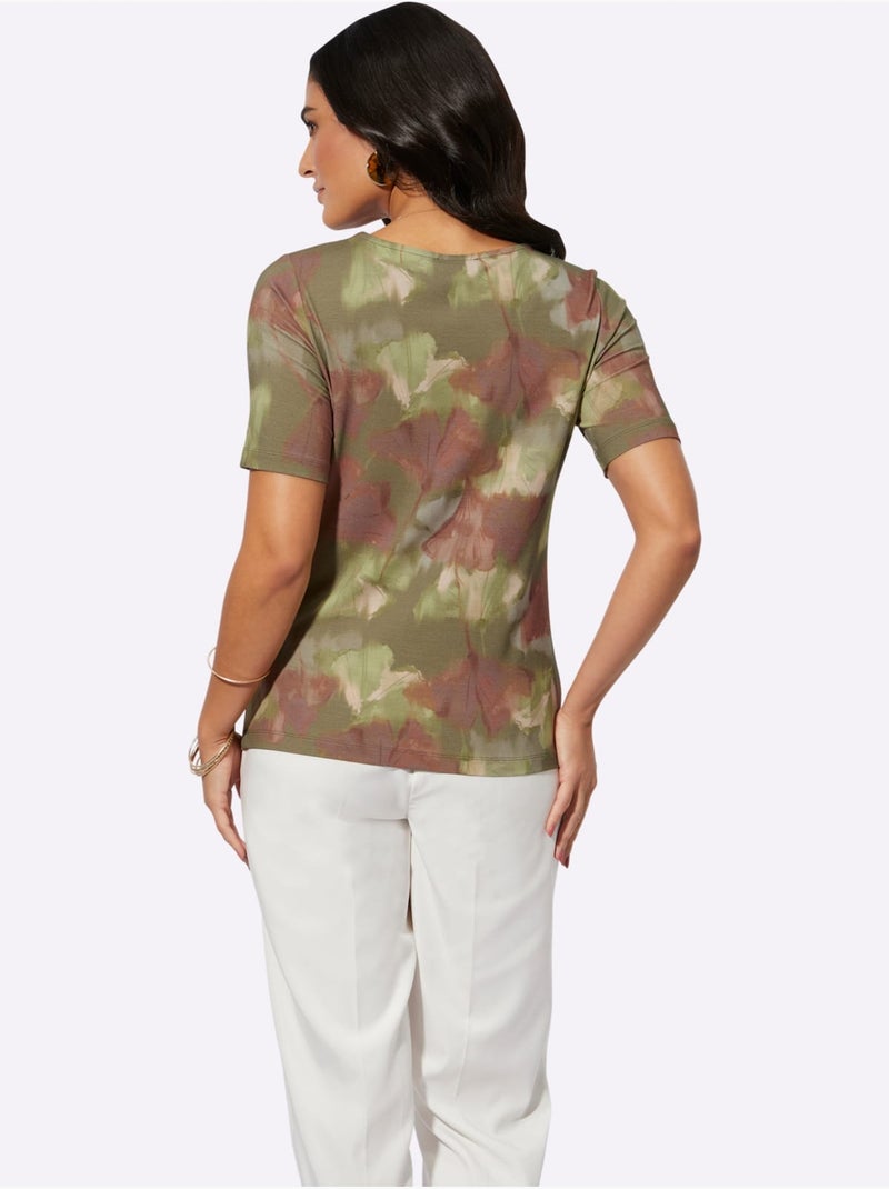 T-shirt à Manches Courtes Avec Viscose (ecovero) - Taille Standard - Helline Vert kaki - Kiabi