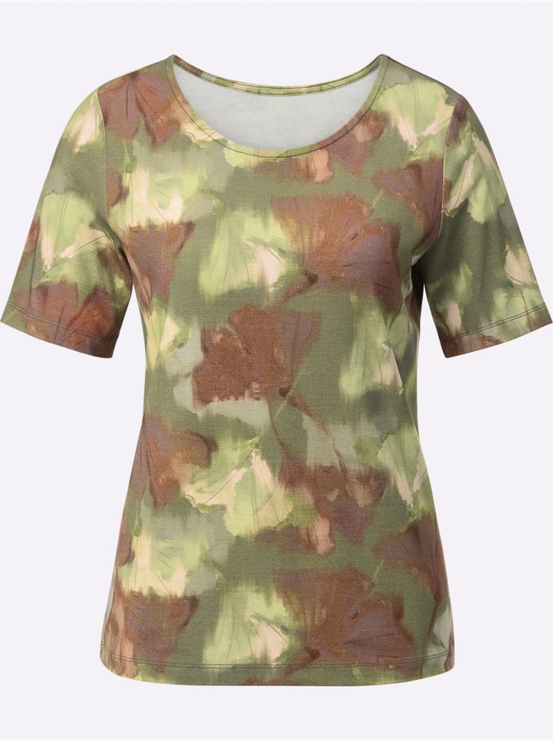 T-shirt à Manches Courtes Avec Viscose (ecovero) - Taille Standard - Helline Vert kaki - Kiabi