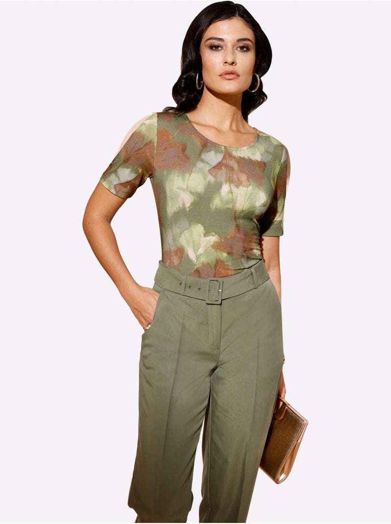 T-shirt à Manches Courtes Avec Viscose (ecovero) - Taille Standard - Helline Vert kaki - Kiabi