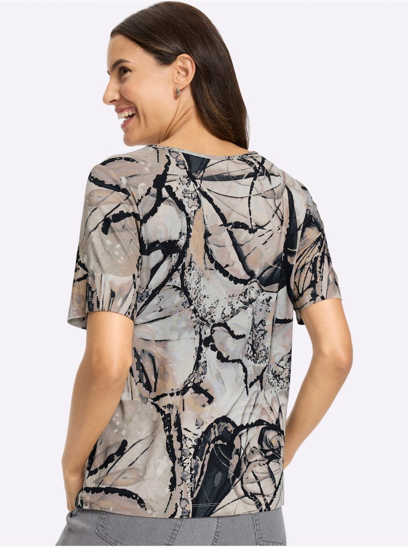 T-shirt à Manches Courtes Avec Viscose (ecovero) - Taille Standard - Witt Noir Ecru Noir - Kiabi