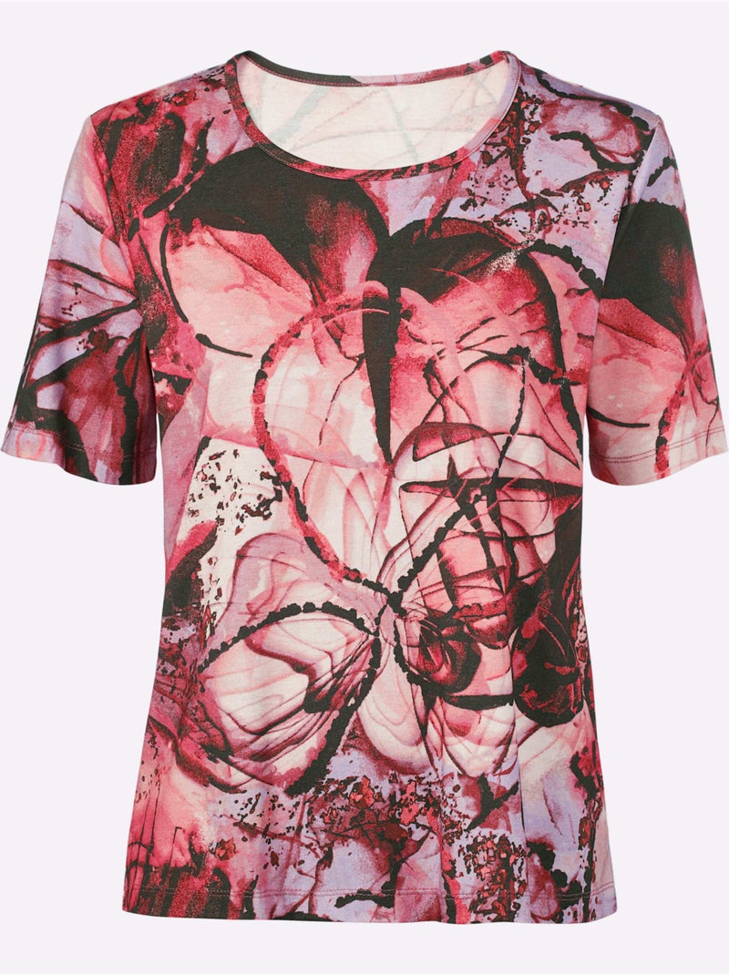 T-shirt à Manches Courtes Avec Viscose (ecovero) - Taille Standard - Witt Violet/Rose - Kiabi