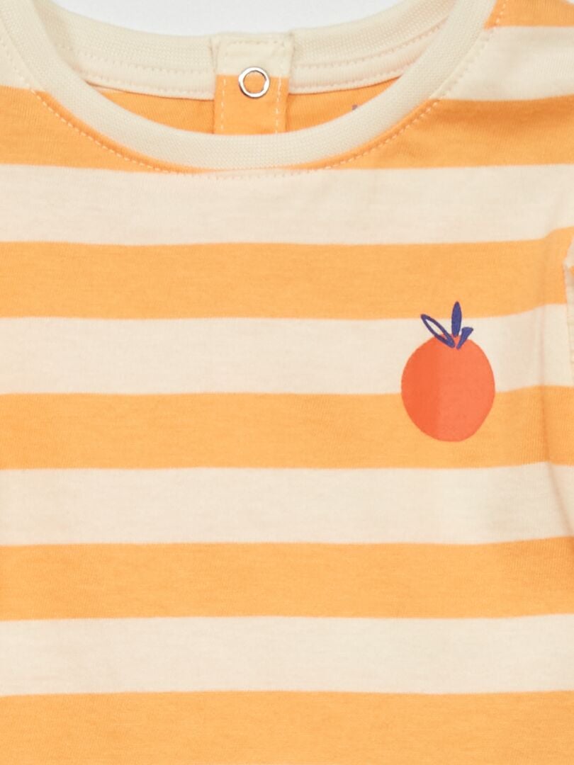 T-shirt à manches courtes avec volants Blanc/orange - Kiabi